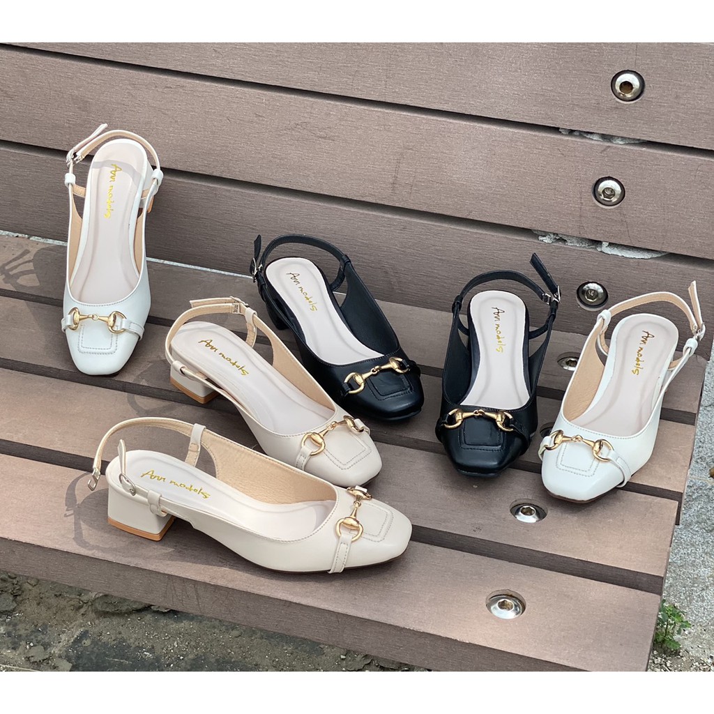Giày cao gót Slingback mũi vuông phối quai sắt