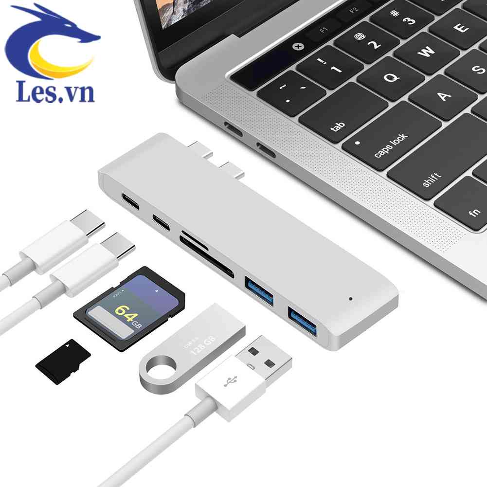 Đầu Đọc Thẻ Nhớ 2 Cổng USB 3.0 Type C Cho MacBook Pro Air