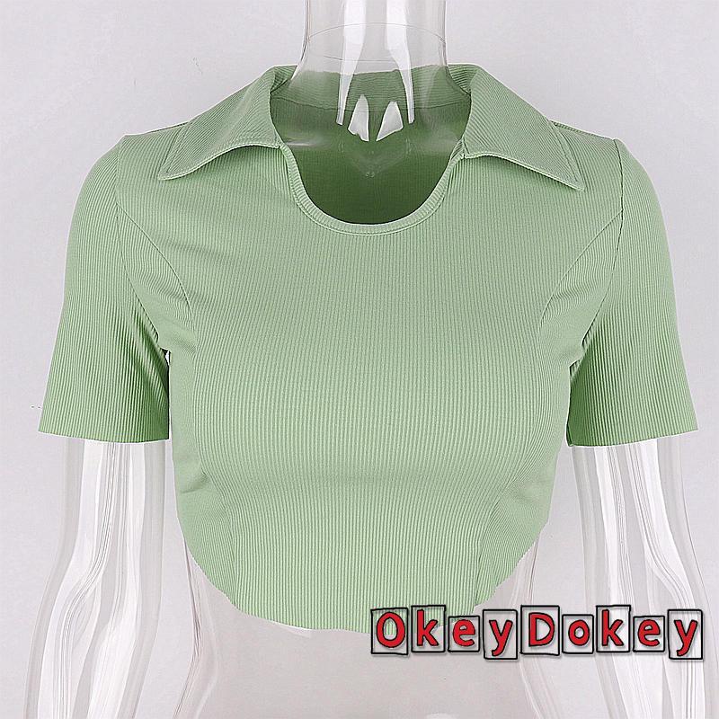 Áo Croptop Tay Ngắn Cổ Bẻ Màu Trơn Thời Trang Mùa Hè Cho Nữ