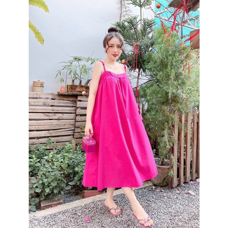 Đầm maxi hồng sen tết dây dáng hai dây dài đi biển siêu xinh, Váy 2 dây nữ rẻ trung rẻ đẹp