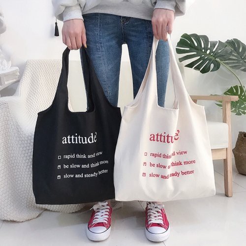 Túi Tote Vải Canvas Ulzzang Unisex Quai Tròn Đeo Vai In Chữ Attitude