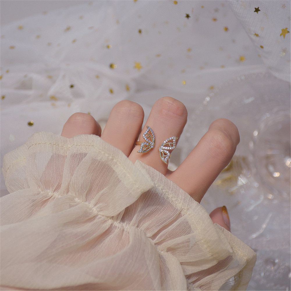 Nhẫn Hợp Kim Hình Bướm Đính Đá Zircon Dễ Thương Có Thể Điều Chỉnh Mihan1