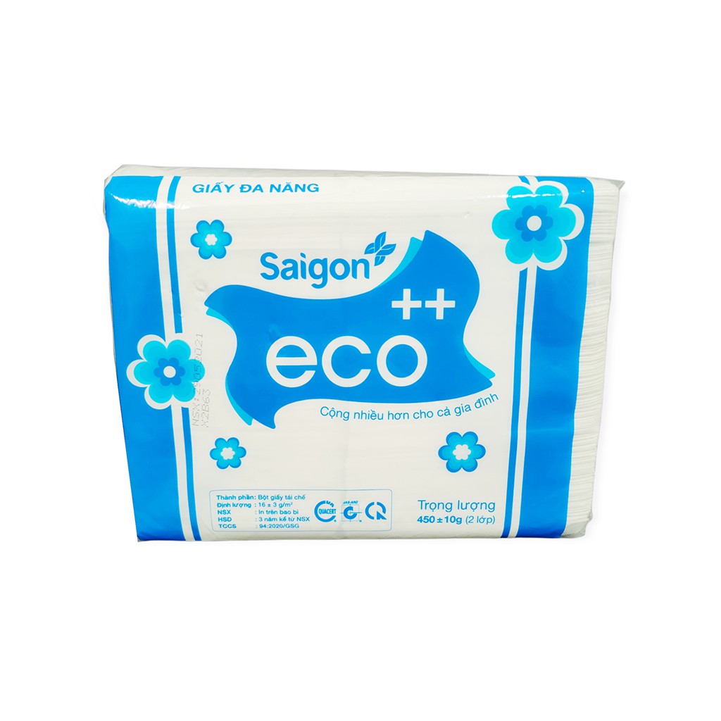 Khăn Giấy Lau Tay Đa Năng 2 Lớp Sài Gòn Eco Gói 450g Rút Tiện Lợi