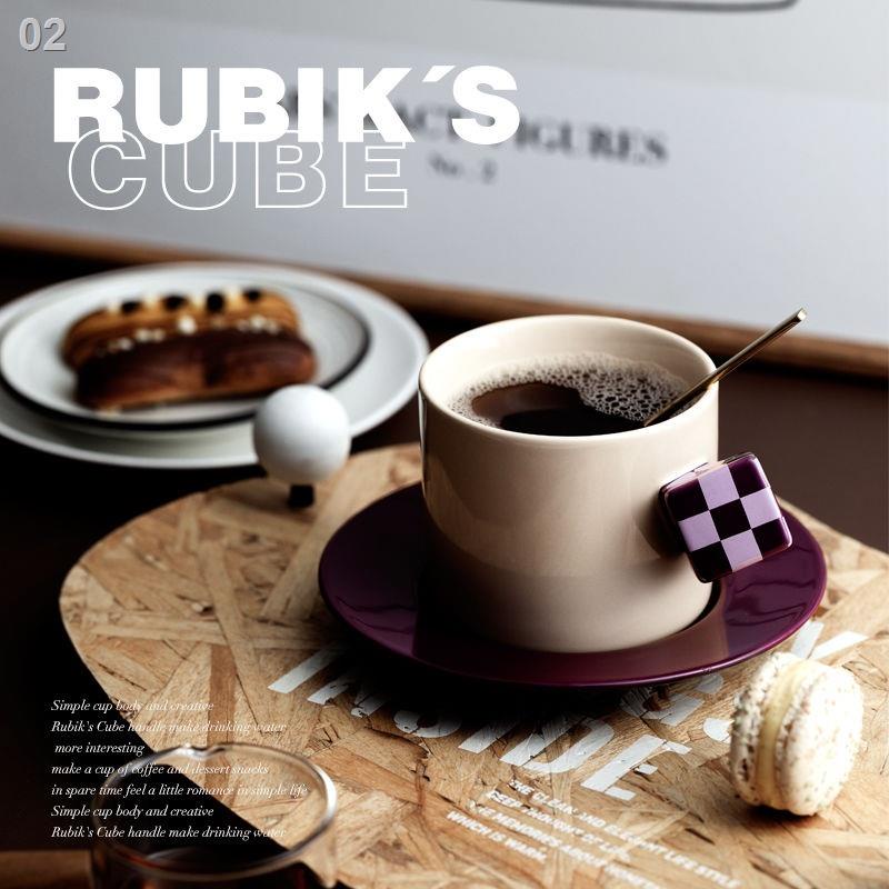 cj✖Khối lập phương rubik Morandi Tách cà phê gốm sứ Hàn Quốc và bộ đĩa trong phong cách nhà hoa trà chiều quà tặng sinh