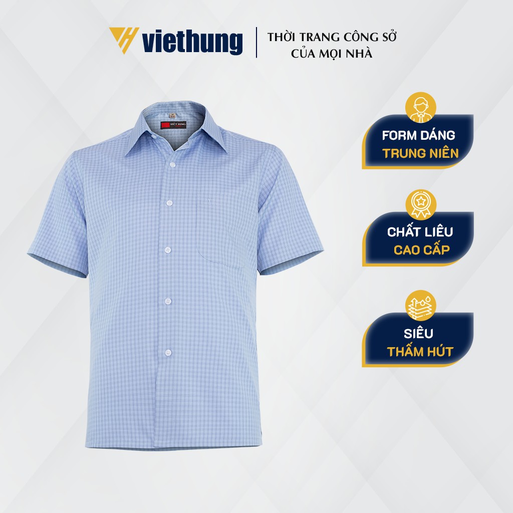 Áo Sơ Mi Nam Ngắn Tay Caro VIỆT HƯNG Chất Vải Ion Mỹ Thoáng Máy Dáng Áo Suông Vạt Ngang Cổ Điển AN80