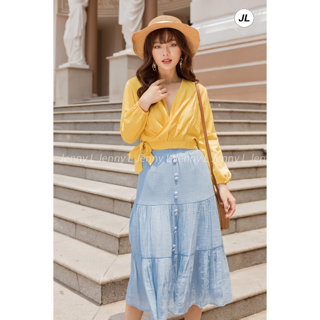 Jenny L - Áo crop top cổ tim đắp chéo thắt nơ - Melia Crop Top JL104