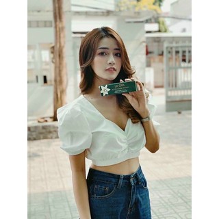 Áo croptop tim tay phồng