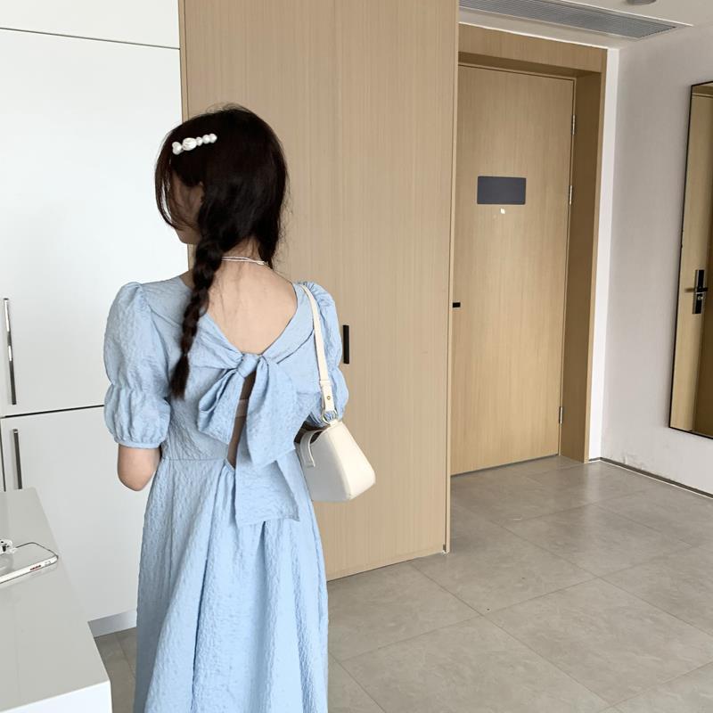 Super Fairy Halter Bow Skirt Tie Puff Sleeve Dress