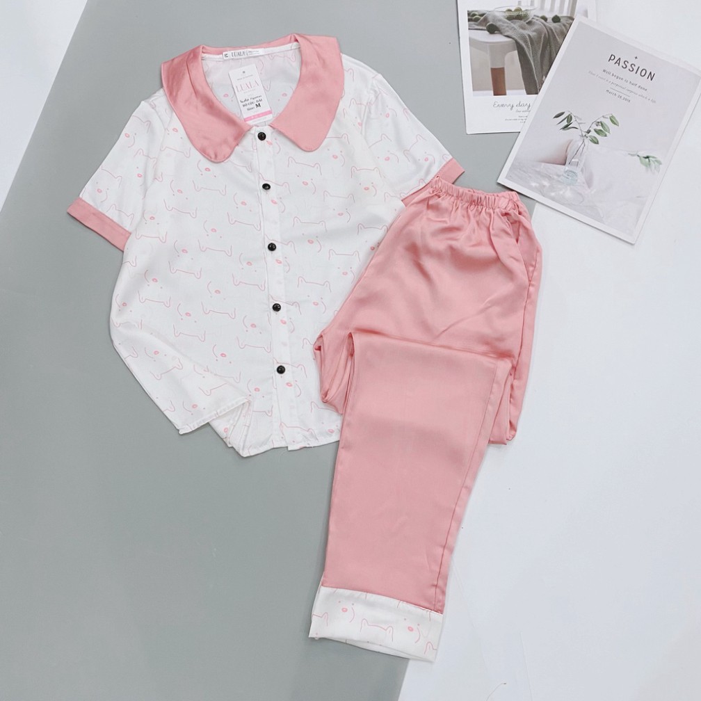 Bộ Đồ Mặc Nhà Cao Cấp Đồ Ngủ Pijama Lụa Satin Cổ Bèo Quần Dài - Babimama BP05.3