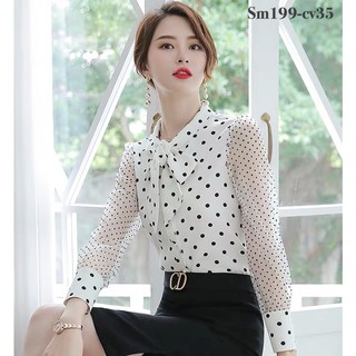 [Đổi trả 07 ngày] Áo sơ mi nữ kiểu công sở chấm bi, dài tay chất liệu lụa Nhật. Không ưng được đổi trả 07 ngày