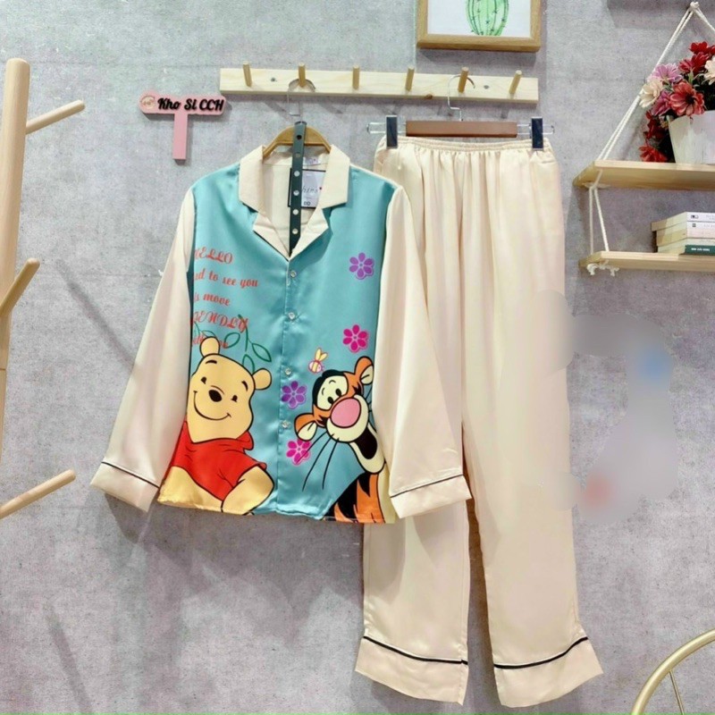 Đồ Ngủ💖Đồ Bộ Pijama Lụa Tay Dài Thiết Kế Họa Tiết In 3D Dễ Thương | BigBuy360 - bigbuy360.vn