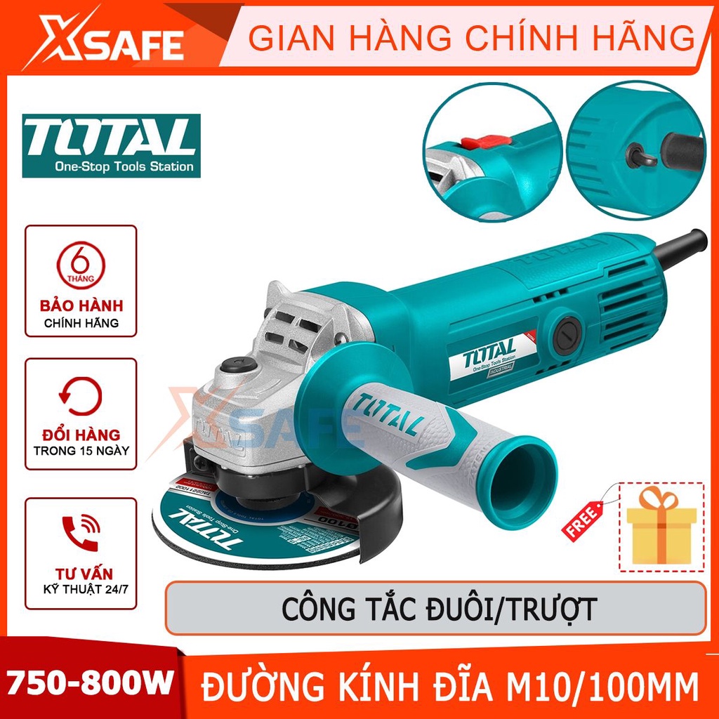 Máy mài góc cầm tay 710W TOTAL TG1071008 đường kính đĩa 100mm, trục chính M10, tốc độ không tải 11000 rpm - chính hãng