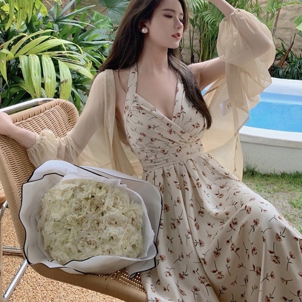 Đầm voan ZHELIHANGFEI dài qua gối không tay nóng bỏng cho nữ