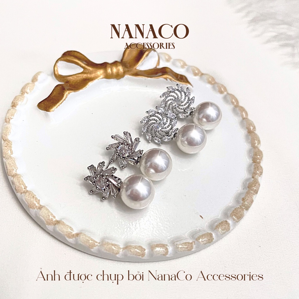 Khuyên tai nữ bạc 925 đính đá hạt châu Hàn Quốc, bông hoa tai đẹp cao cấp NanaCo