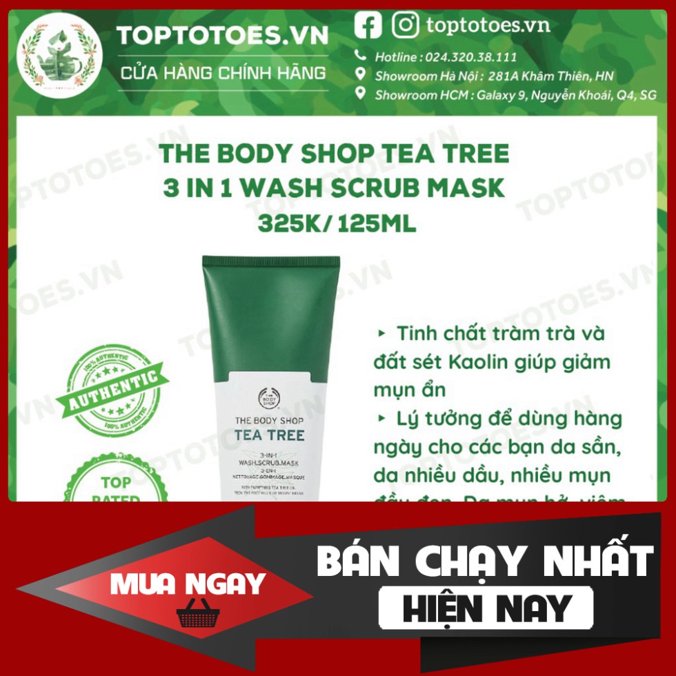 CHỈ HÔM NAY Sữa rửa mặt kiêm mặt nạ và tẩy tế bào chết The Body Shop Tea Tree 3 In 1 Wash Scrub Mask làm sạch sâu, detox