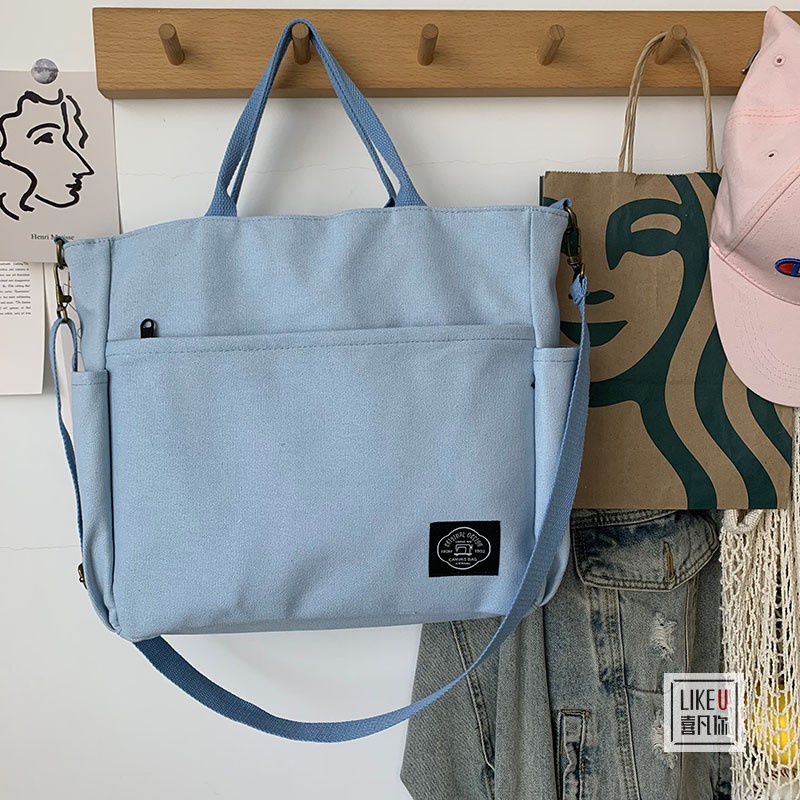 Túi đeo vai Ielgy vải canvas với ngăn chứa lớn đơn giản trẻ trung hợp thời trang