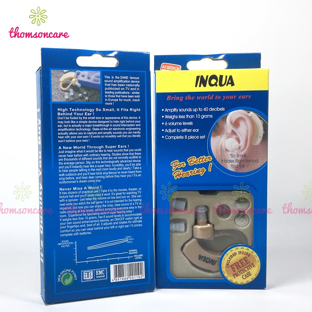 Máy trợ thính không dây, tai nghe siêu nhỏ cho người già sạc pin, lọc tiếng ồn Maxola Inqua