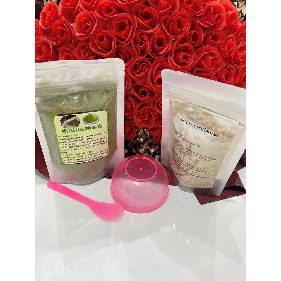 Combo cám gạo 100gr+ trà xanh 100g(tặng thìa)