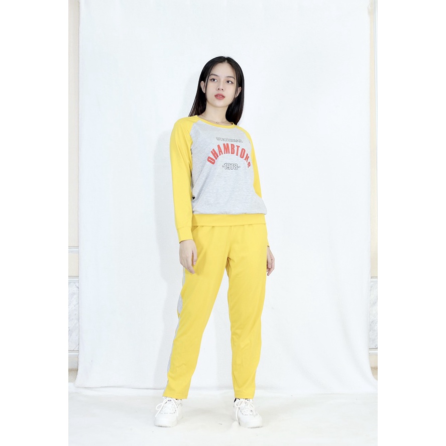 [HÌNH THẬT] Bộ đồ thể thao quần dài tay dài có 4 màu xanh đen, vàng, hồng, xanh đậu - Vải Cotton 65/35 Cao Cấp