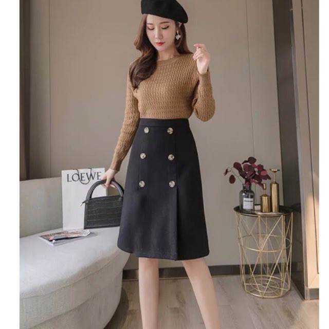Chân váy nữ kiểu chữ a phối hai hàng cúc dài qua gối cực xinh váy đẹp nhất 2021 | BigBuy360 - bigbuy360.vn