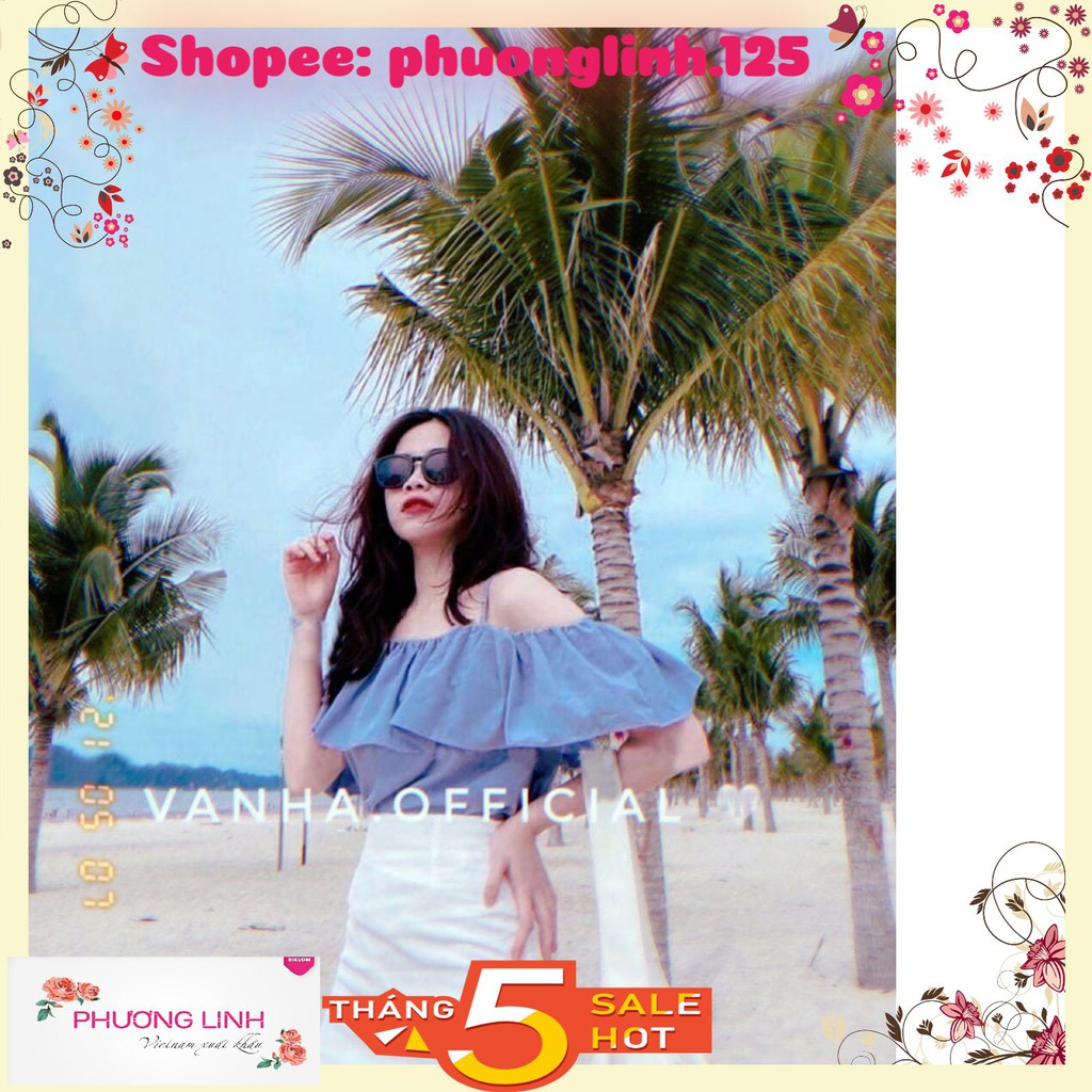 SET ÁO XANH 2S TRỄ VAI BÈO CHÂN VÁY TRẮNG | BigBuy360 - bigbuy360.vn