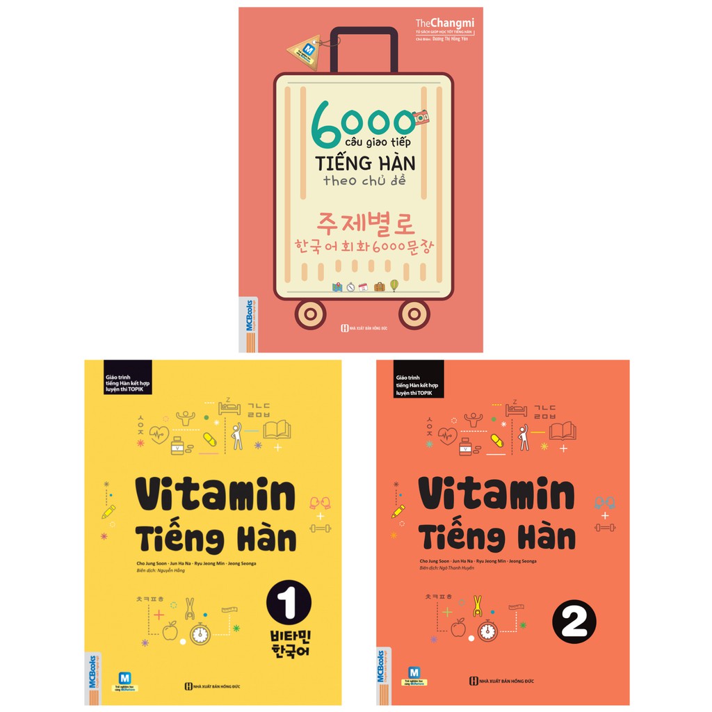 Sách Combo 6000 Câu Giao Tiếp Tiếng Hàn Theo Chủ Đề,Vitamin Tiếng Hàn 1,Vitamin Tiếng Hàn 2