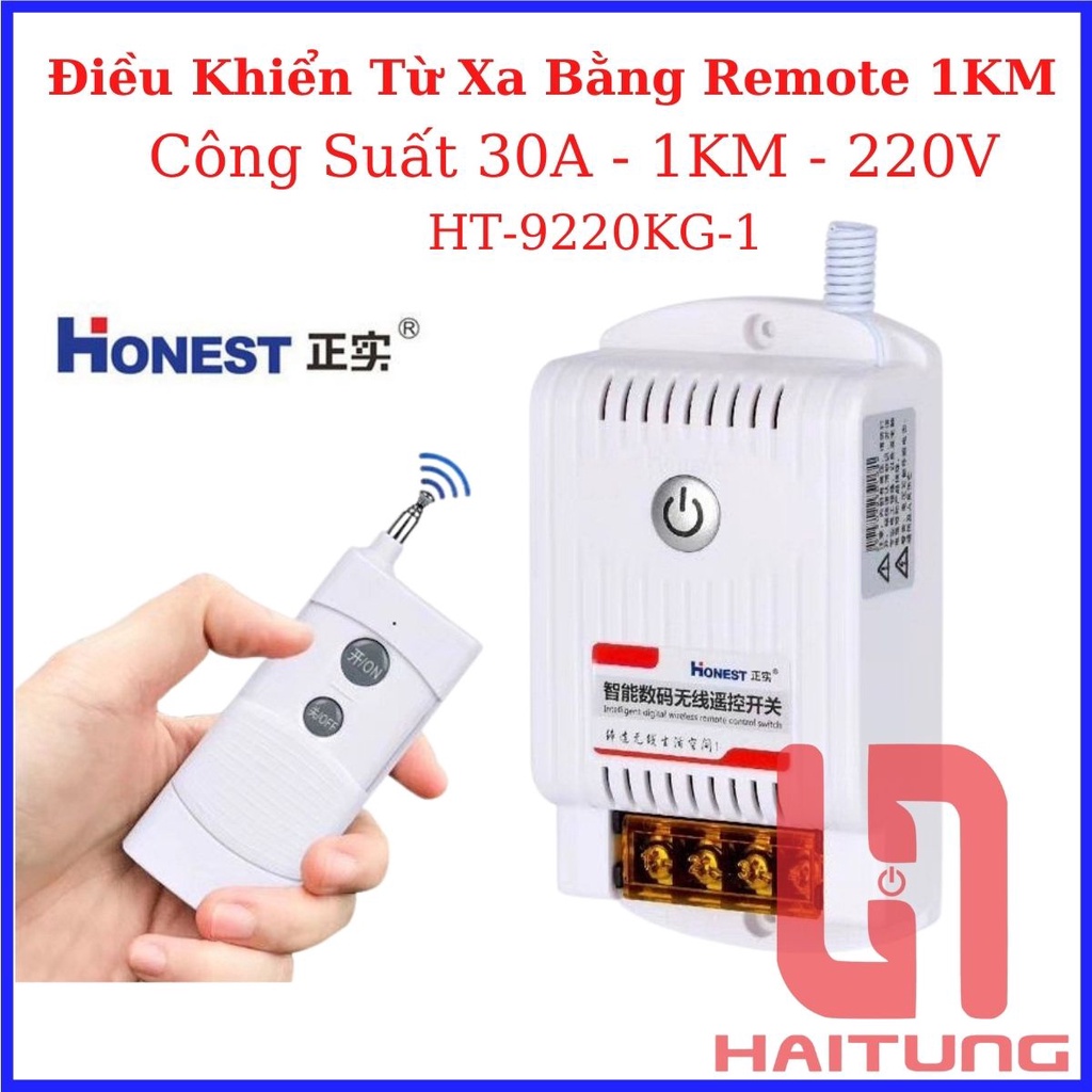 Điều Khiển Từ Xa Bằng Remote 1KM, 30A, Nguồn 220V, Remote Honest HT9220KG-1, thiết bị điện Hai Tùng