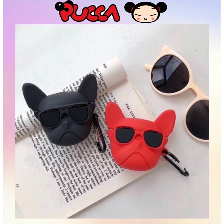 Vỏ Bảo Vệ Tai Nghe Airpods 1/Airpods 2/Airpods Pro Hình Chó Pulldog Đeo Kính