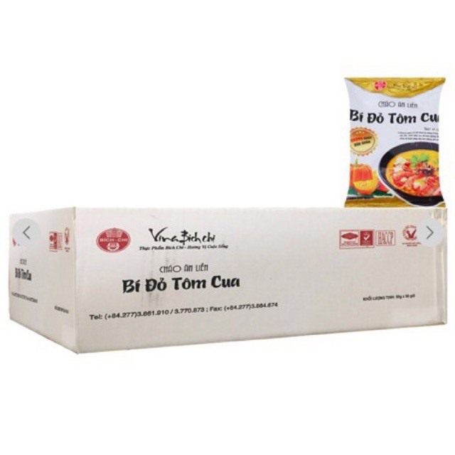 Thùng 50 gói cháo bí đỏ tôm cua Vina Bích Chi 50g