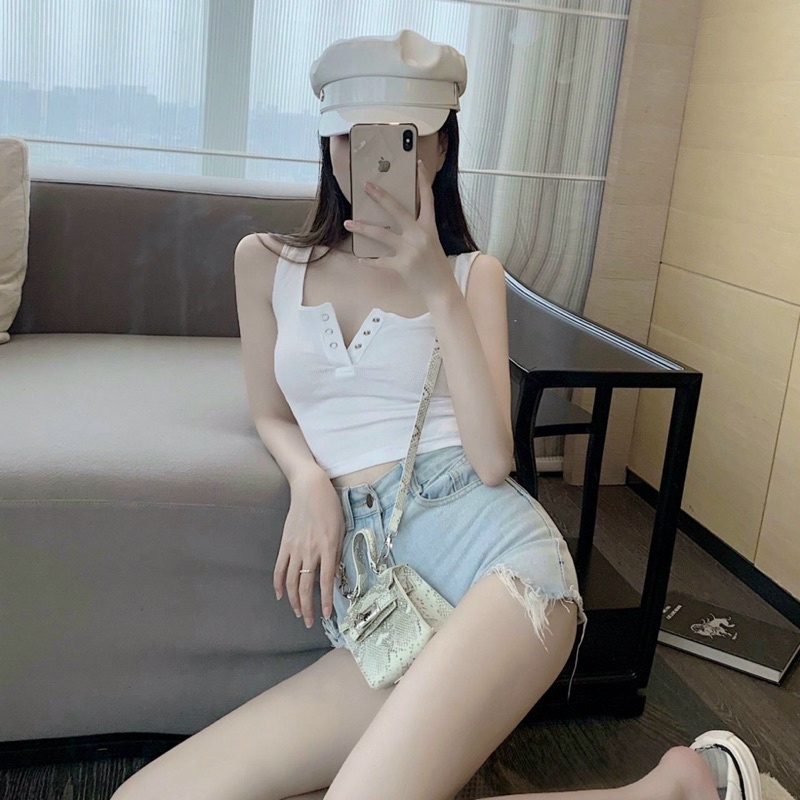 Áo Ba Lỗ Phối Nút Bấm Phong Cách Quyến Rũ