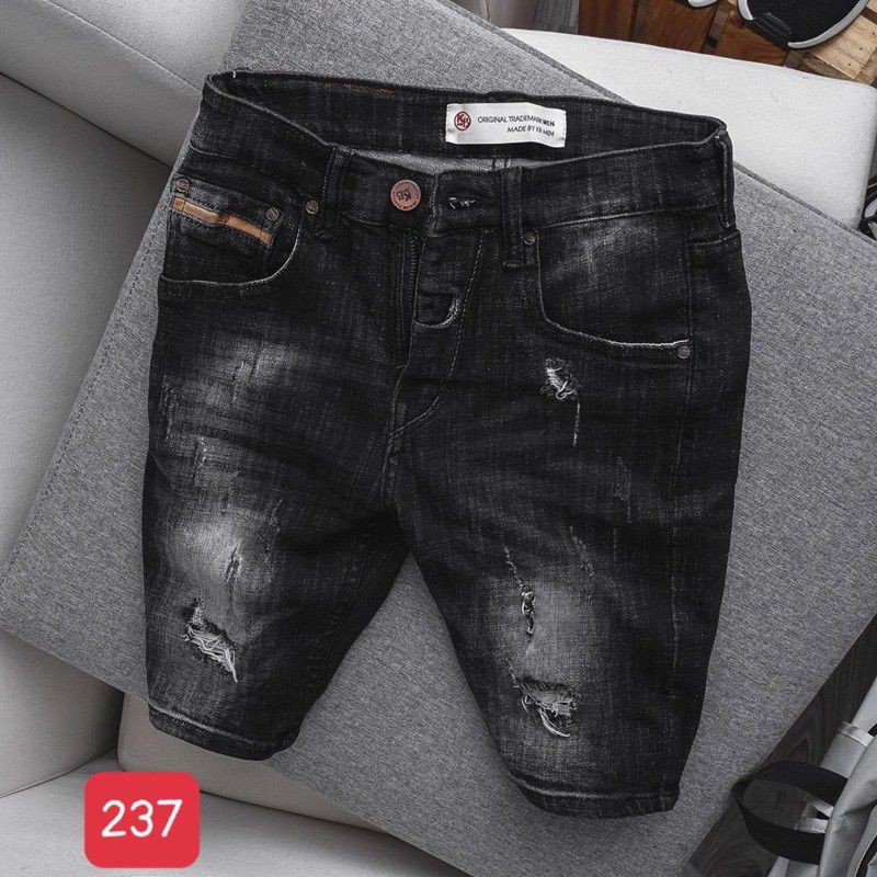 Big size - Quần short jean nam cao cấp màu đen rách có size 34