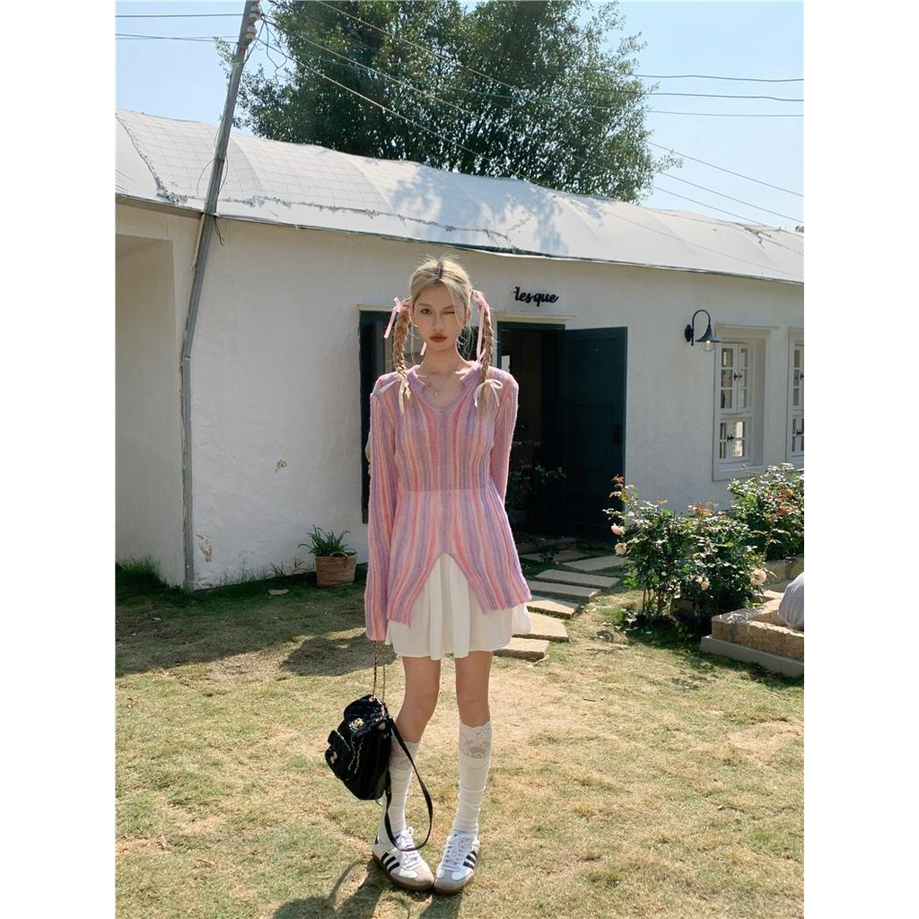 Áo Dệt Kim Chống Nắng Màu Gradient Họa Tiết Kẻ Sọc Dành Cho Nữ 61446