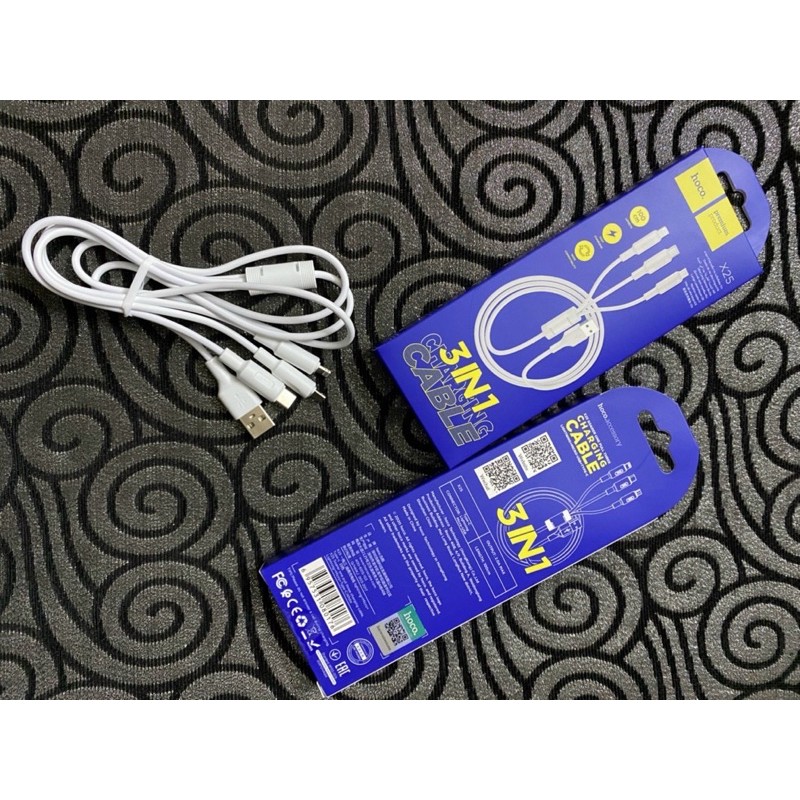 Dây sạc 3 đầu Hoco X25 Lightning- Micro - TypeC hỗ trợ sạc nhanh 5V-2.0A ,chống gãy dài 1m [Chính Hãng]