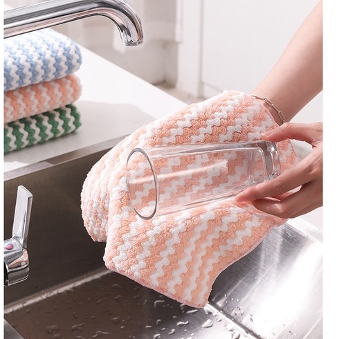 Khăn lau bếp đa năng 2 mặt siêu thấm (lau bếp, bát đĩa, bàn ghế...) to dày kháng khuẩn 25*25cm