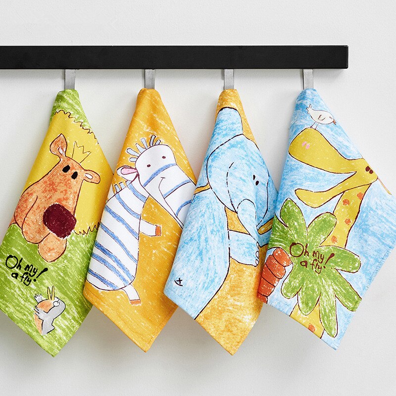 1 Khăn Tay Cotton Vuông 34x34cm In Họa Tiết Hoạt Hình Cho Bé