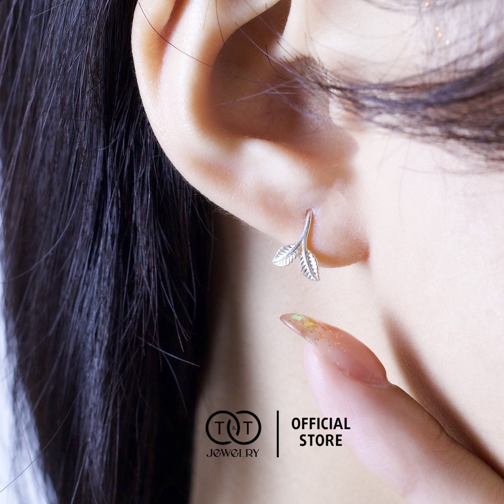 Bông Tai Bạc s925 T&amp;T Jewelry chiếc lá cao cấp cho nữ BT06