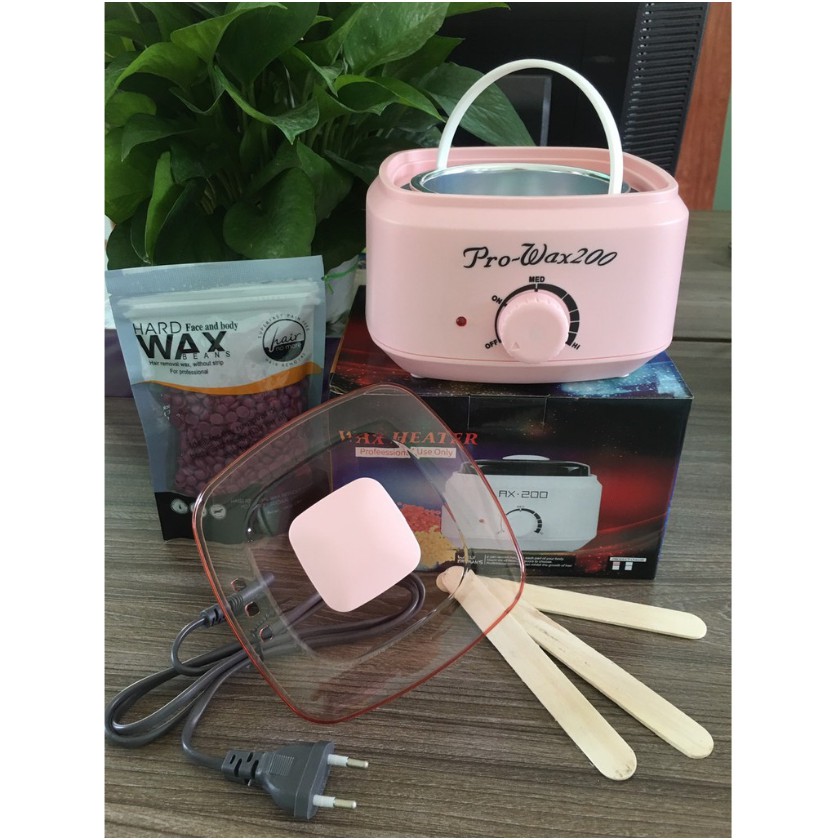 Bộ nồi nấu sáp wax lông cao cấp pro wax 200 nóng nhanh lòng nồi rộng Kèm 100gr sáp Tặng que gỗ