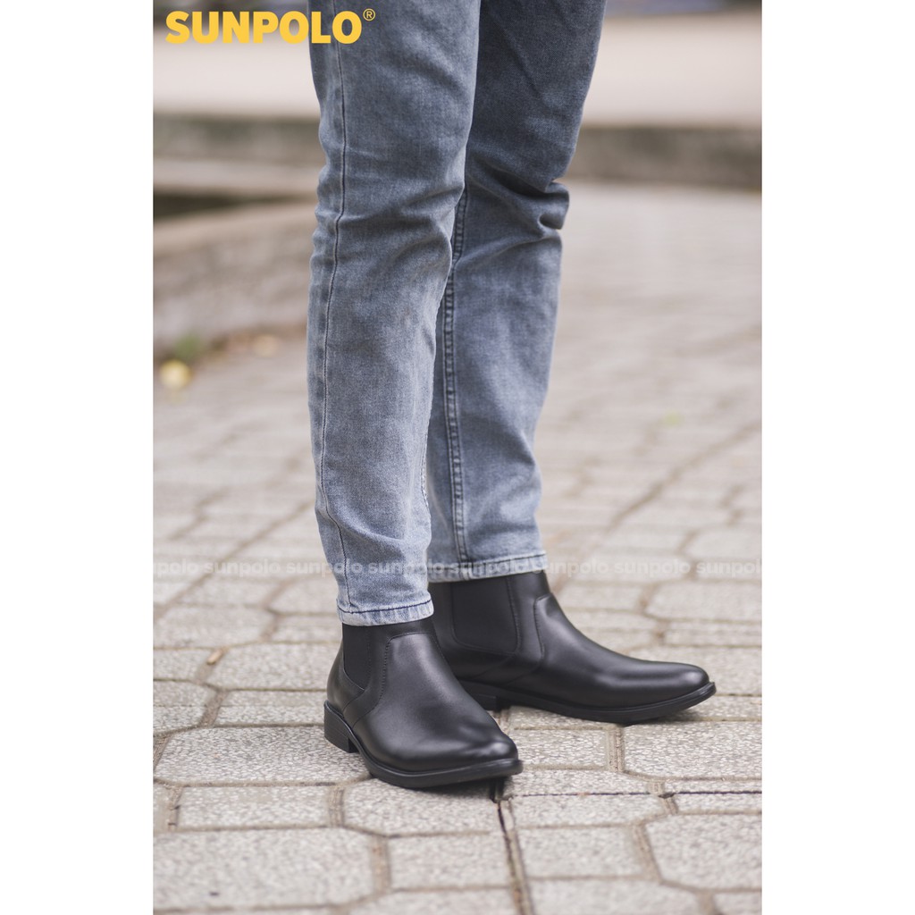 [Mã BMBAU300 giảm 7% đơn 499K] Giày Boots Nam Cổ Cao Da Bò SUNPOLO Đen - BOOT01