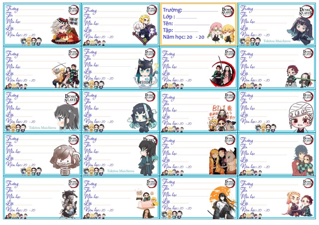 20 Nhãn vở kimetsu no yaiba có đề can bóc dán