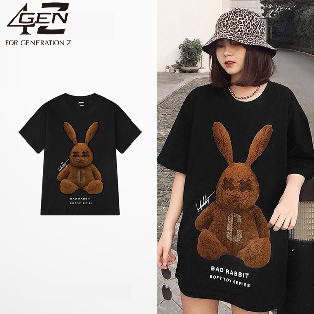 Áo phông tay lỡ unisex  Rabbit 🔥HOT STYLE🔥 Áo phông nữ form rộng đẹp hàng Quảng Châu chất cotton xịn thời trang