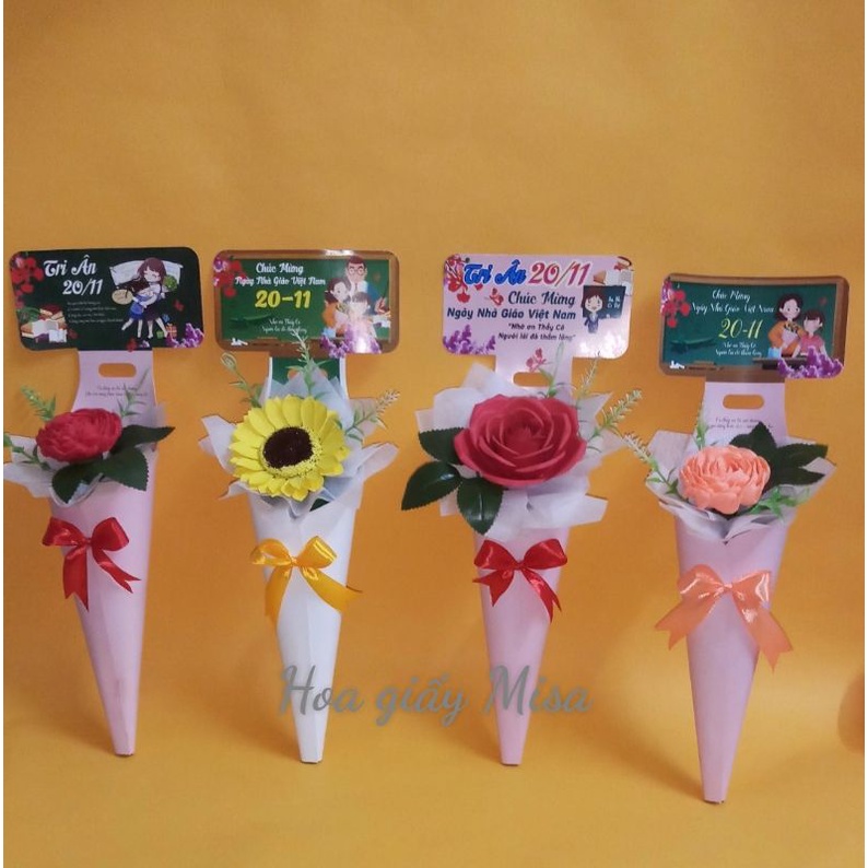 Hộp ốc quế 1 bông bó hoa sáp hoa giấy