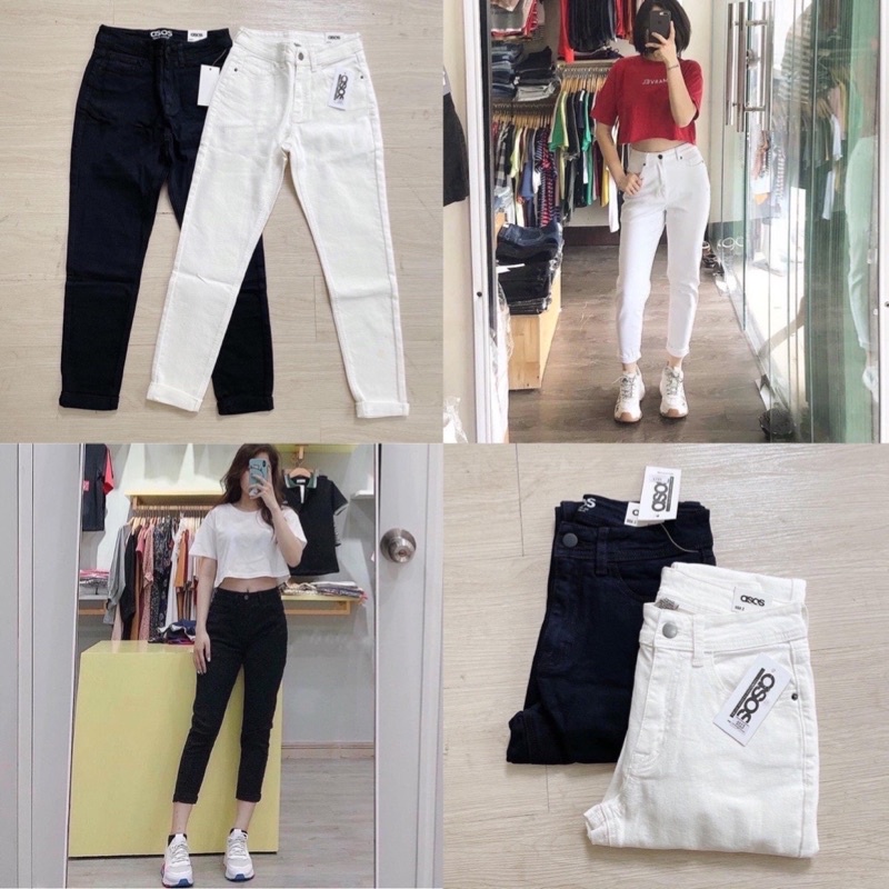Quần jean baggy trắng đen 9 tấc co giãn