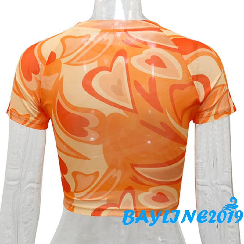 Áo croptop tay ngắn cổ tròn in họa tiết trái tim độc đáo thời trang xuân hè cho nữ