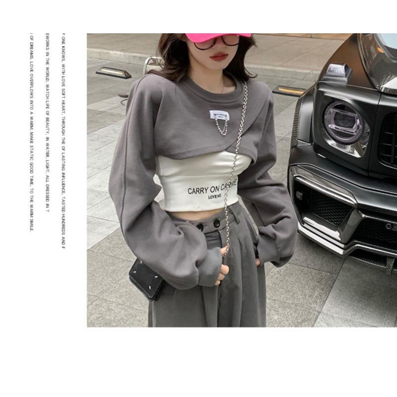 COZOK Bộ Áo Sweater 2 Món Dáng Ngắn Thiết Kế Lệch Tà Thời Trang Cho Nữ