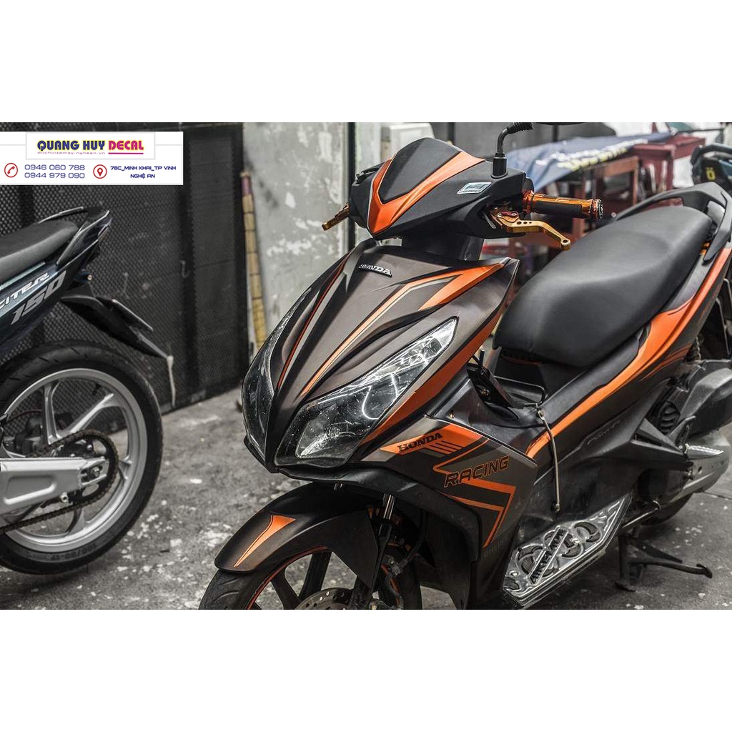 Tem trùm air blade đen cam , tem trùm xe air blade, tem xe ab, tem dán xe máy ab đen cam