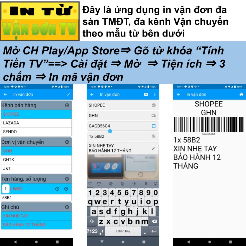 [58B2] Máy in decal vận đơn TMĐT Laz... Sen...GHN GHTK J&T tem mã vạch trà sữa giá  mini bluetooth không dây điện thoại