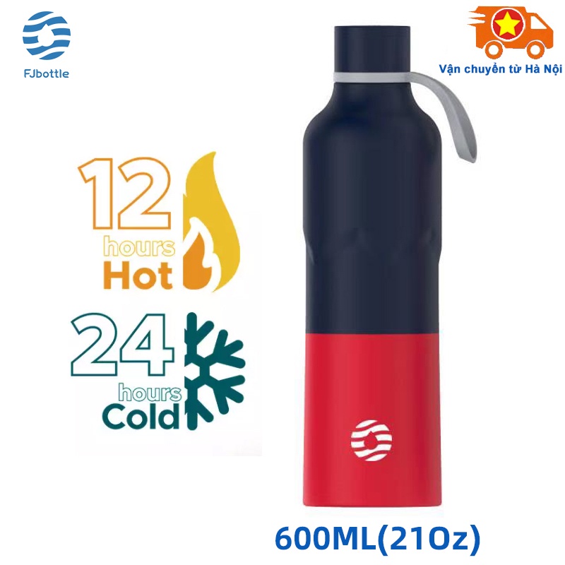 FJbottle 600ml Bình giữ nhiệt 2 lớp màu đen bình nước cao cấp 24h nắp tách thành cốc toàn bộ bằng inox 316 FJ004 B-R
