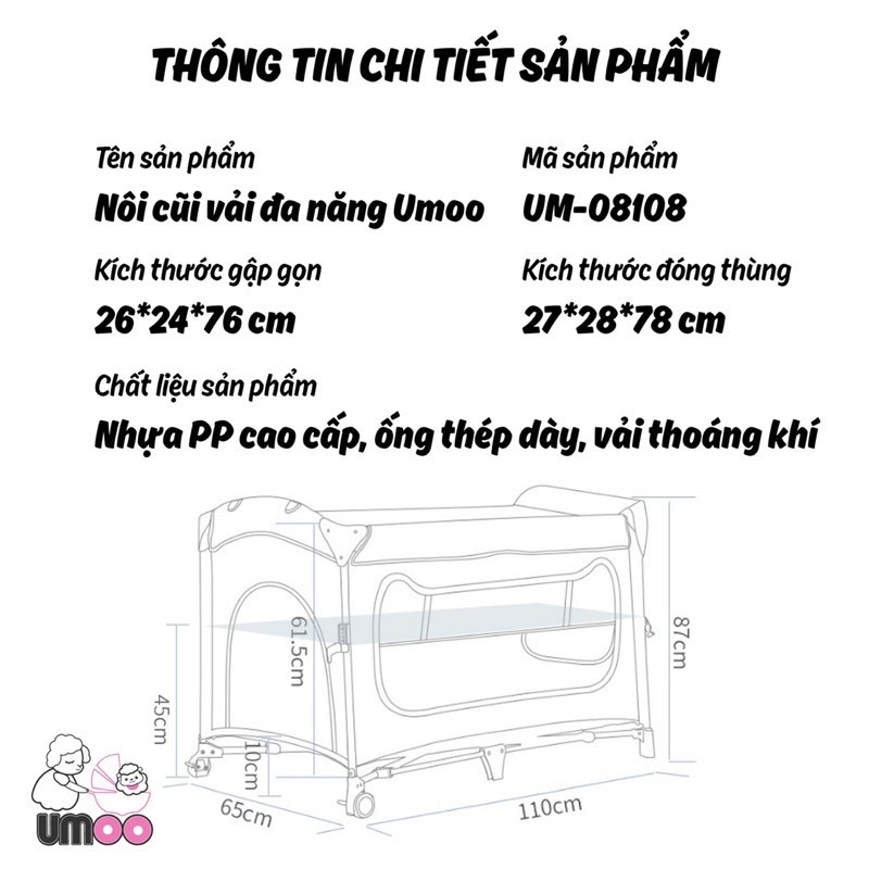 Nôi cũi vải đa năng UMOO Baby Cradle cho bé