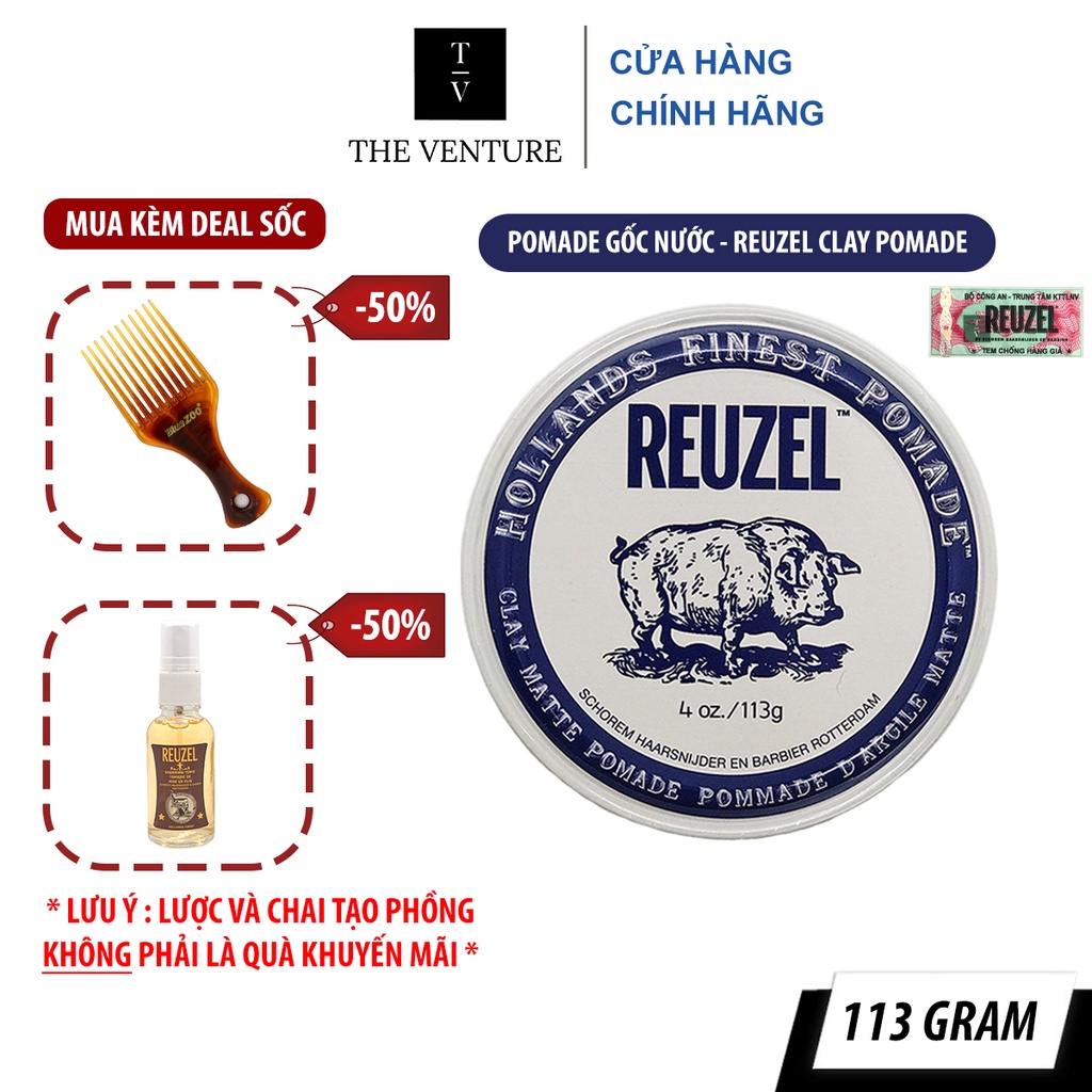 Sáp Vuốt Tóc Reuzel Matte Clay Pomade - Minty Scent Chính Hãng - Pomade Heo Trắng Xanh