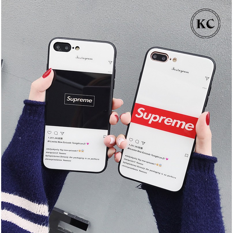 Ốp lưng kính tráng gương Supreme text